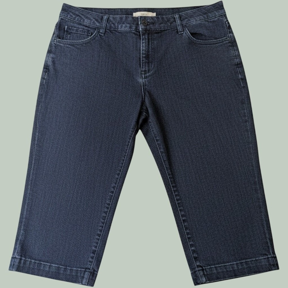 John's B Denim Capri Pants Size 12 Dark Blue Stretch Cropped Mid Rise Jeans